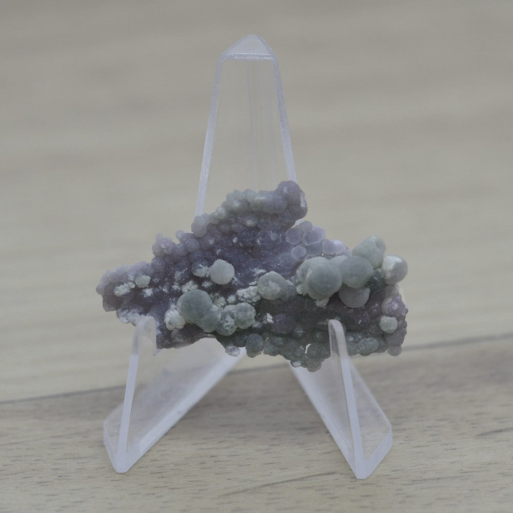 Calcédoine botryoïde vert et violette 8g sur présentoir